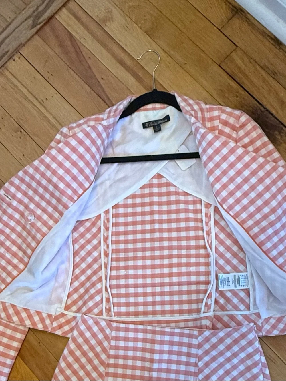 Brooks Brothers Coral Gingham Cropped Blazer & Skirt Suit Set Size 2/4 - Picture 7 of 7